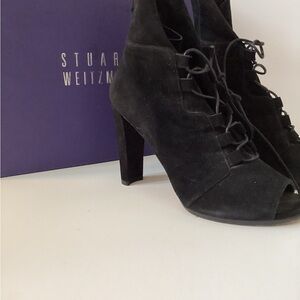 Stuart Weitzman Black Lace-Up Heeled Boots